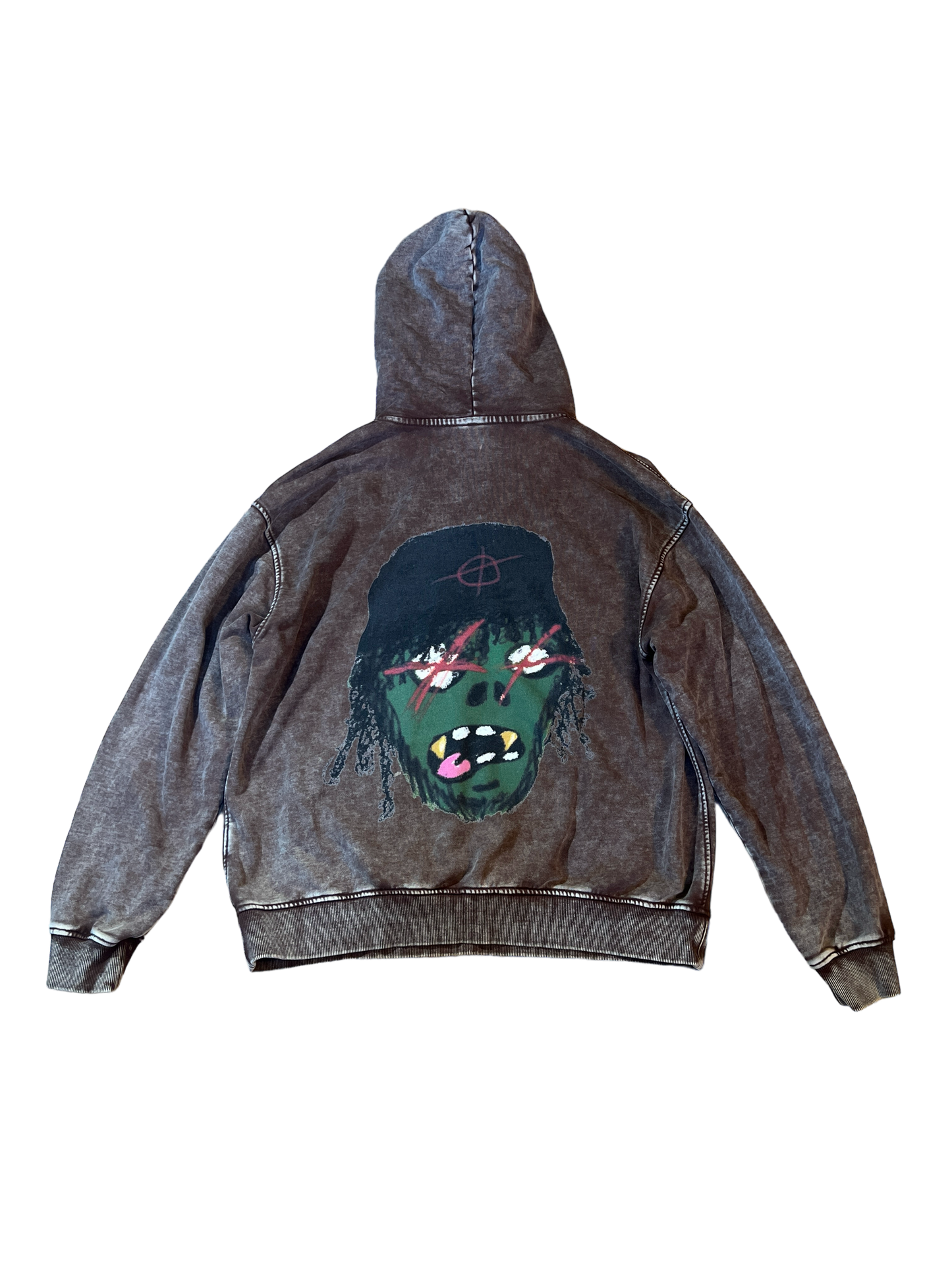 RnG ZOMBIEFACE OVERSIZED HOODIE (BROWN ACID WASH)