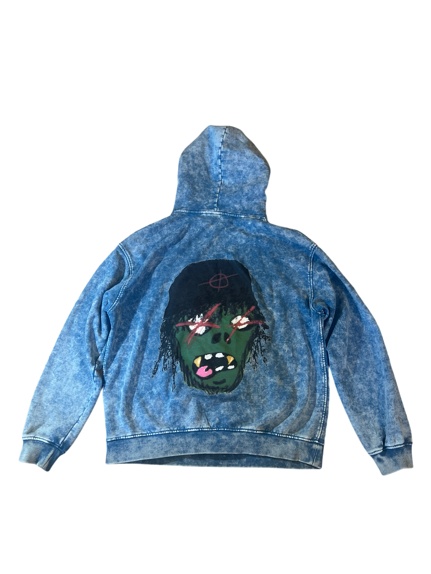 RNG ZOMBIE FACE OVERSIZED HOODIE (ACID WASH BLUE)