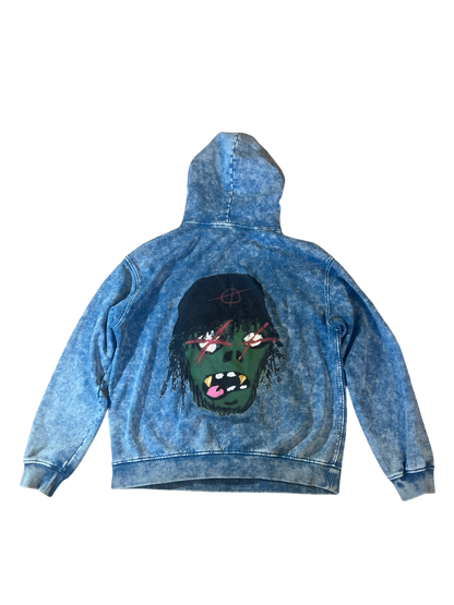 RNG ZOMBIE FACE OVERSIZED HOODIE (ACID WASH BLUE)